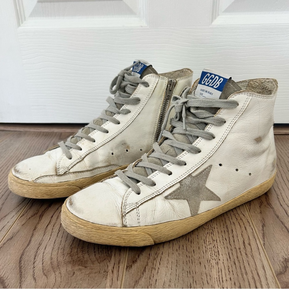 Golden Goose Francy Sneakers in Off-White Grey Star - EURO 39 - EXCELLENT